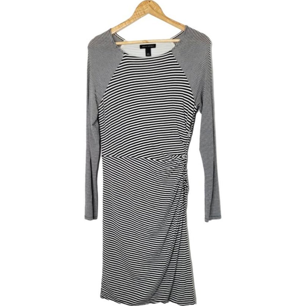 🛍 Banana Republic Women's Black White Striped Long Sleeve Knee Length Dress S